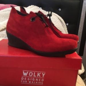 New Wolky Hope Red Suede Wedge US Size 11