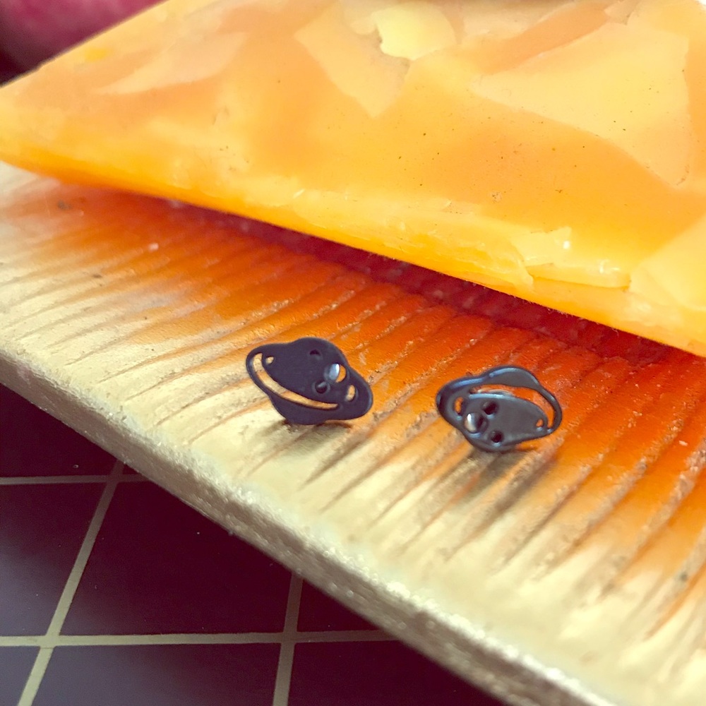 Black Saturn Post Earrings