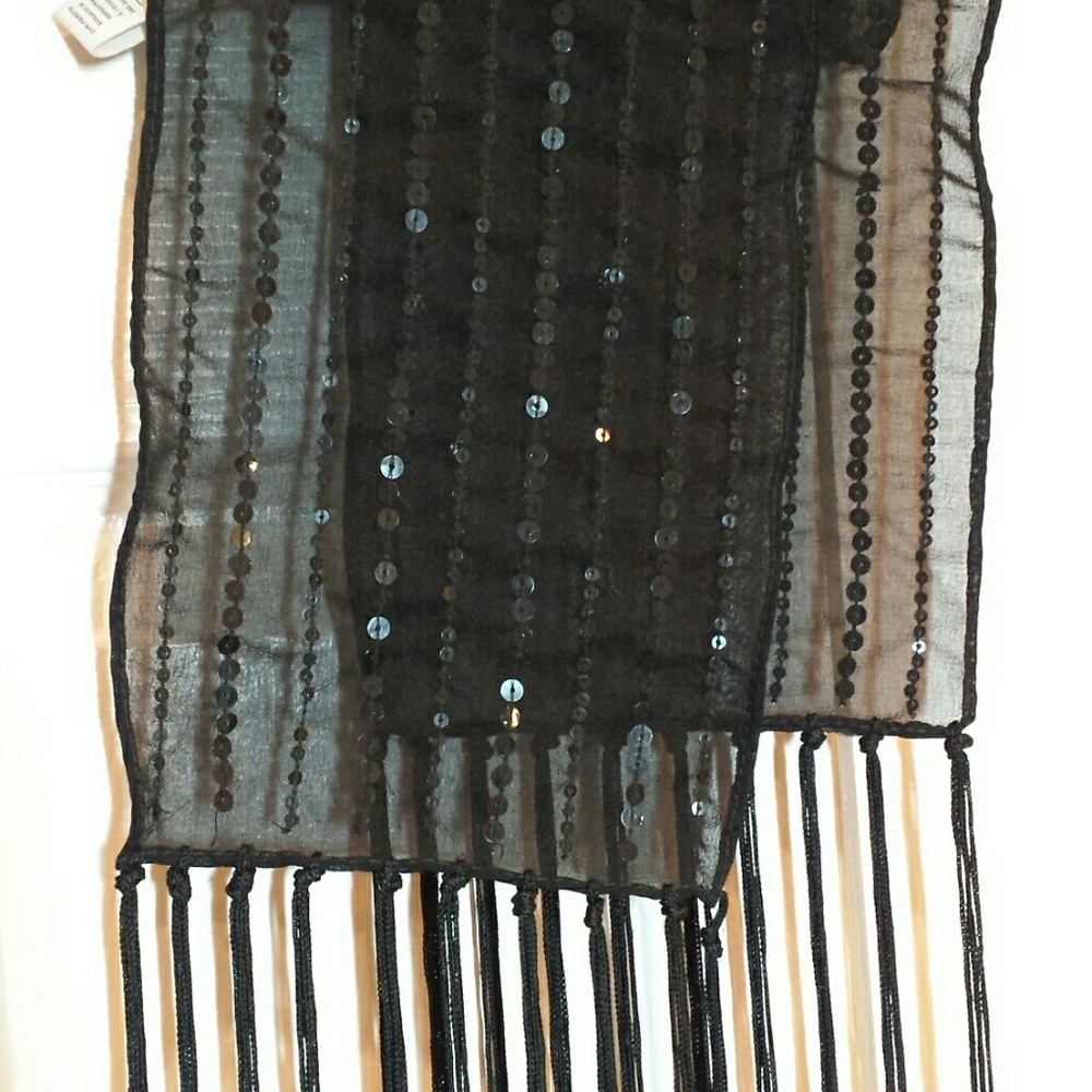 Black Sheer Scarf with Sequins.