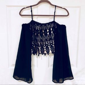 forever 21 off shoulder black lace crop top small