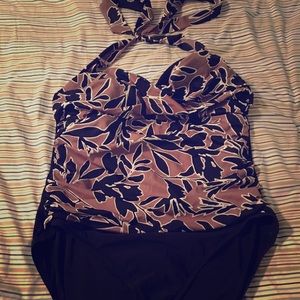 🍍One piece bathing suit brown and black halter