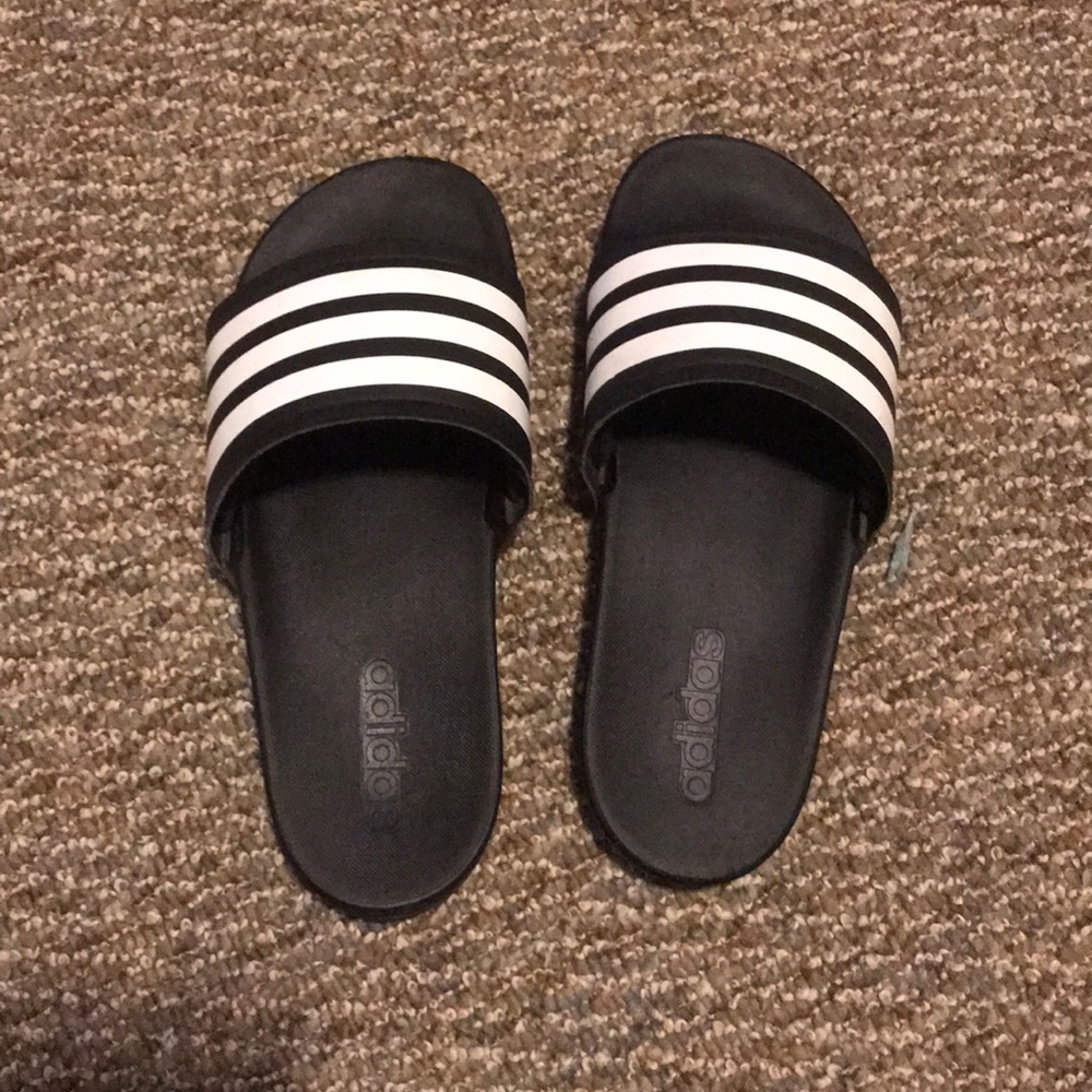 Adidas black and white slides