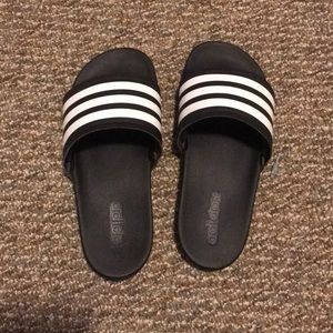 Adidas black and white slides