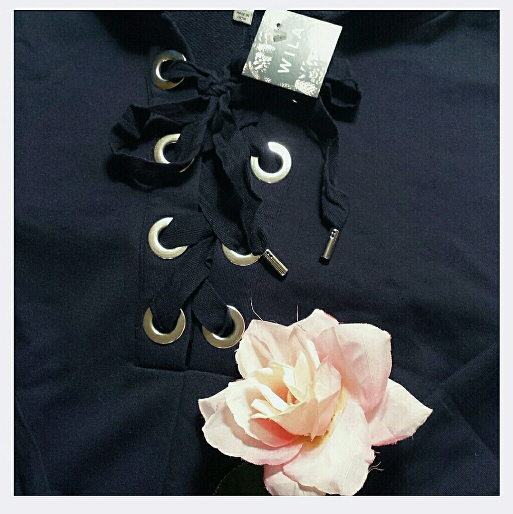 *Navy Blue Lace-Up Hoodie* - Picture 3 of 3