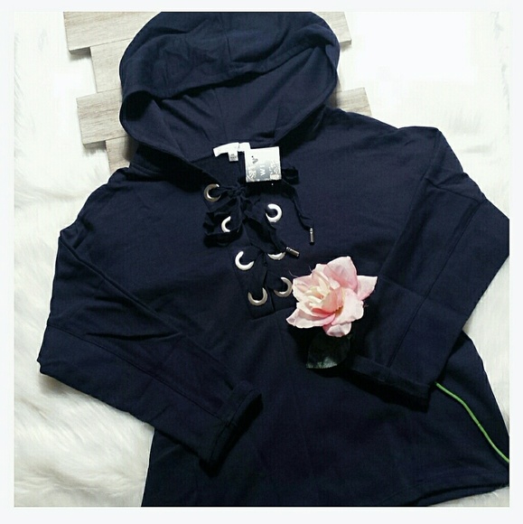 *Navy Blue Lace-Up Hoodie* - Picture 2 of 3