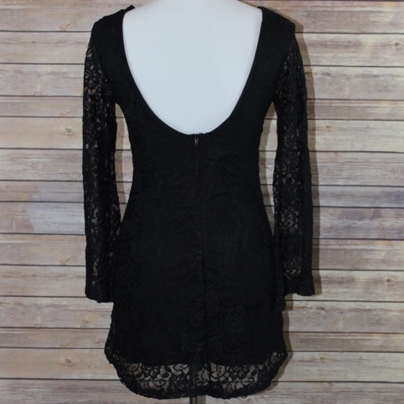 Little Black Lace Dress with Bell Sleeves - Picture 4 of 4