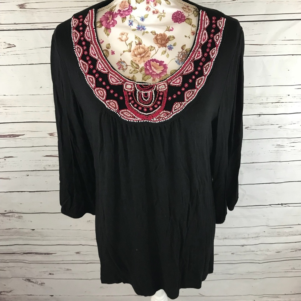 Style & Co. Large black blouse Beaded neckline