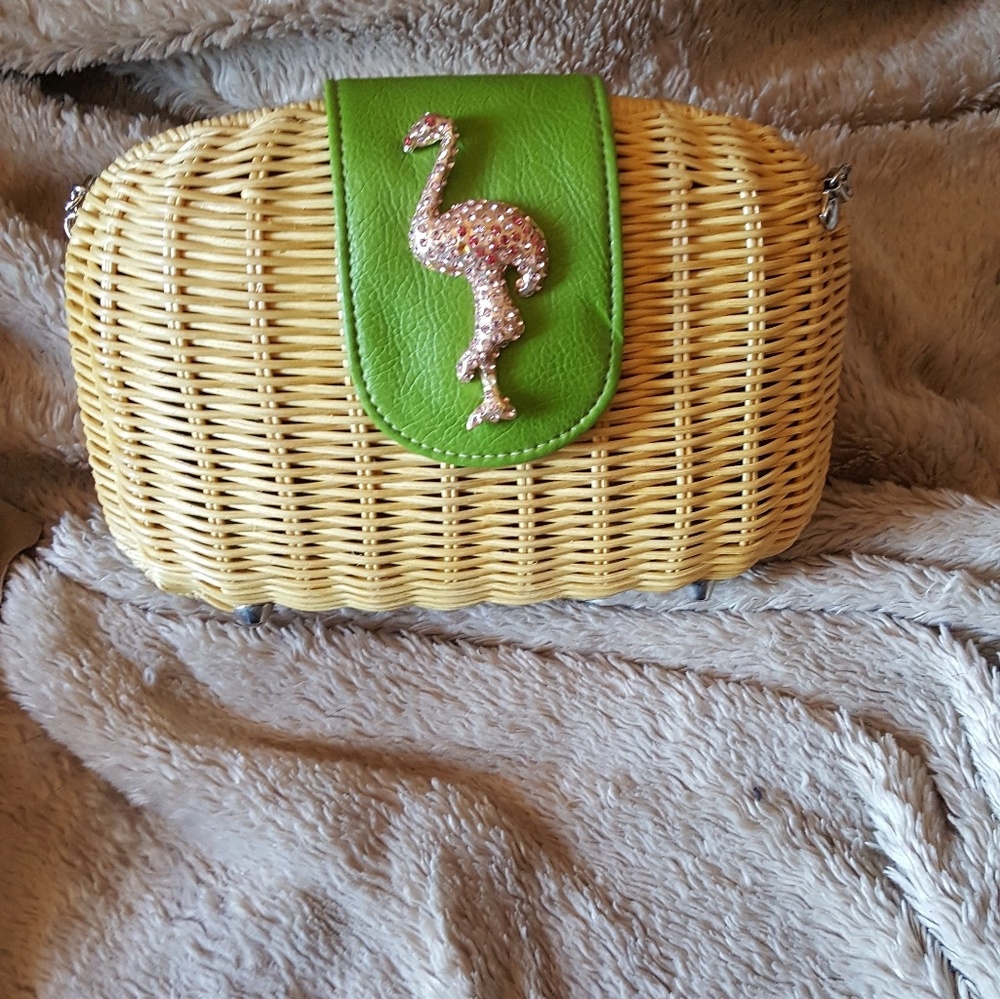 Bueno Clutch/Crossbody Bag Wicker With Flamingo