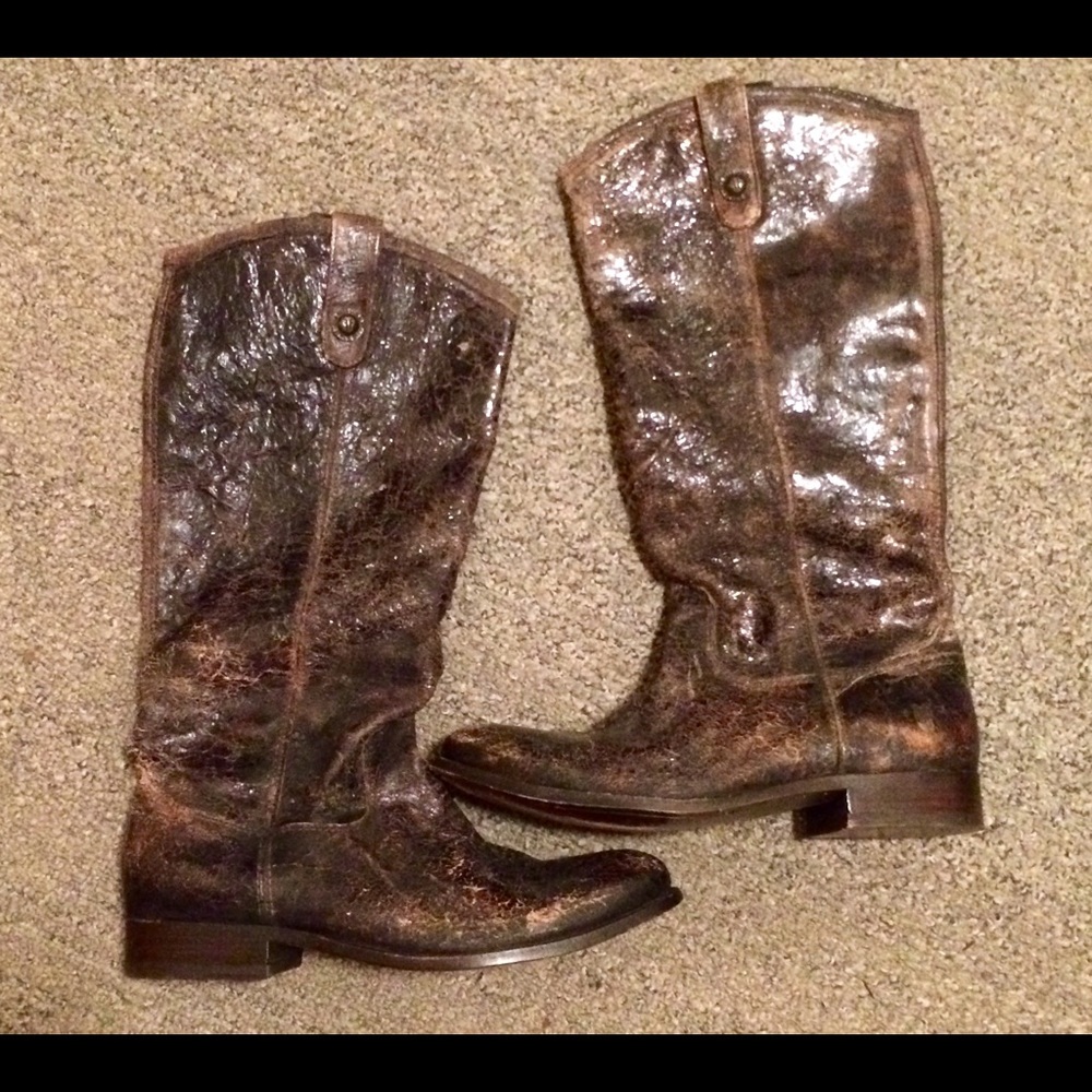 Frye Melissa Button Boots "Distressed Chocolate"