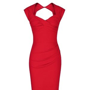 MUXXN Vintage Retro Red Bombshell Bow Dress