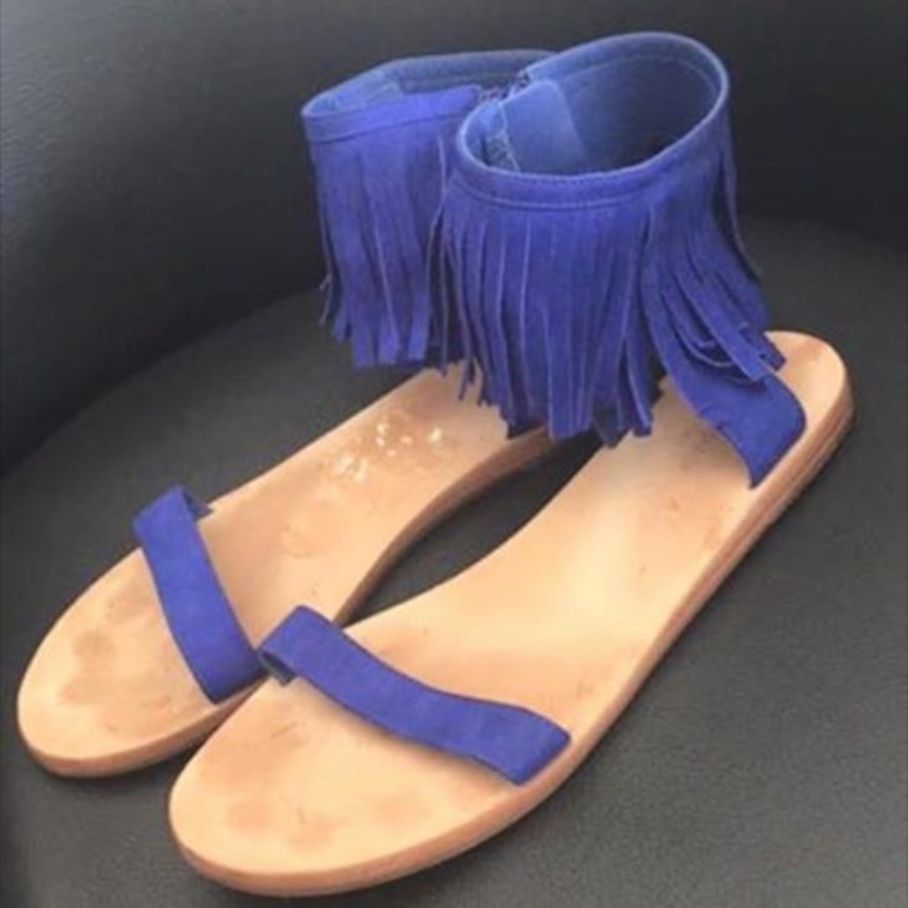 Sz 8.5 Kate Spade Alex blue suede fringe sandals