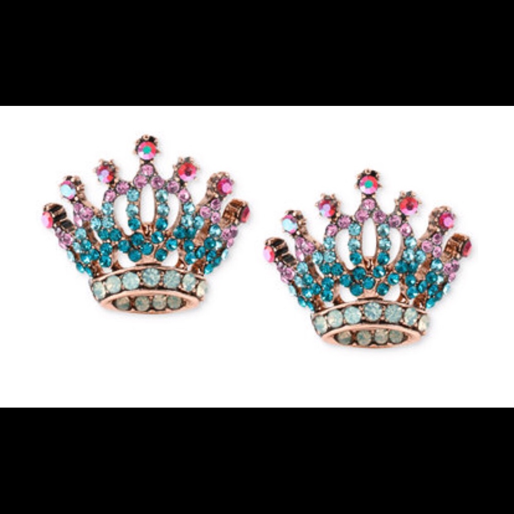 Betsey Johnson Pave Crystal Crown Stud Earrings