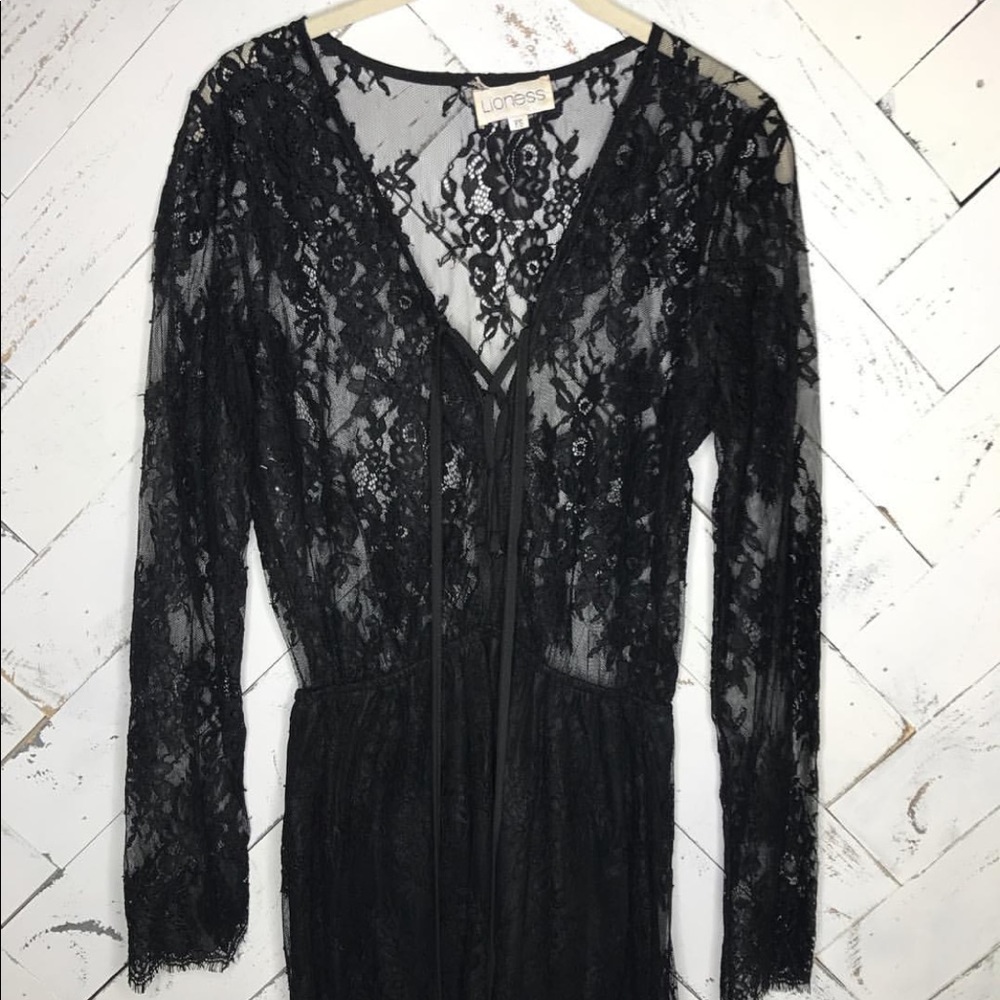 Black sheer lace Dress.  Tie up front