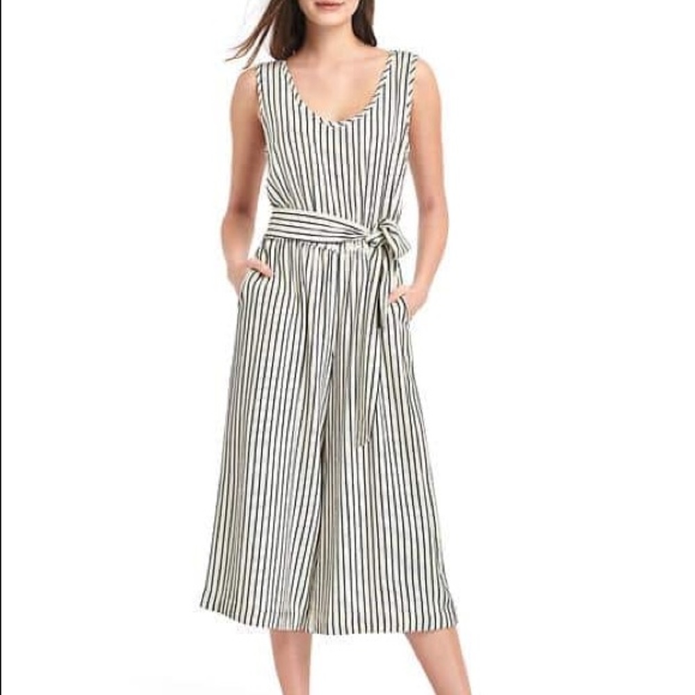 Black + white striped culotte jumpsuit