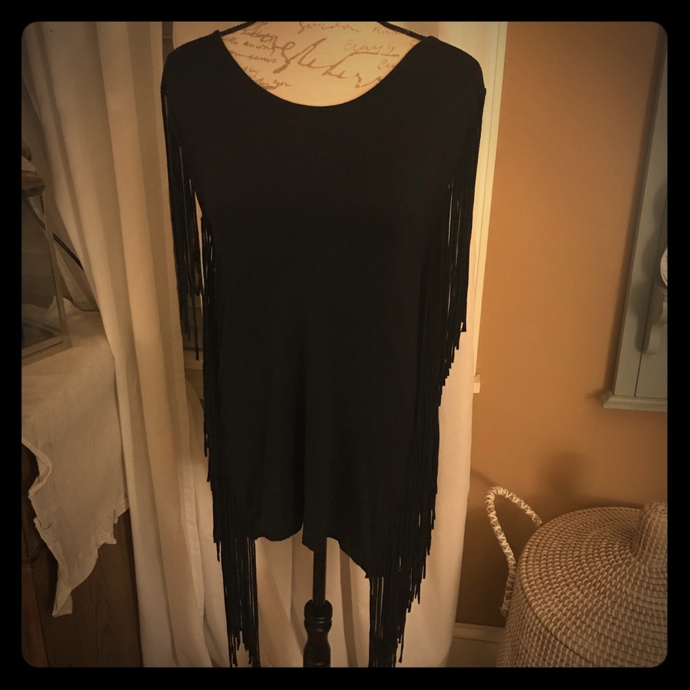 Black fringe shirt dress