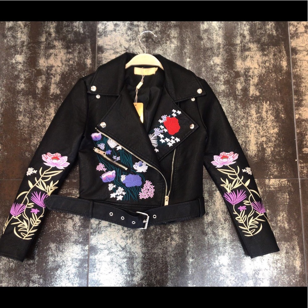 Leather Cropped Flower Jacket - Picture 2 of 3