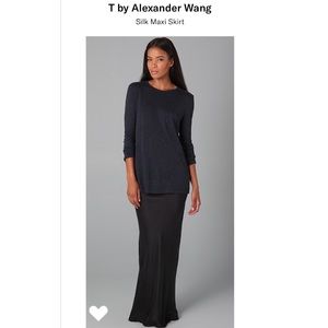 T by Alexander Wang Black Silk Maxi Skirt Holiday