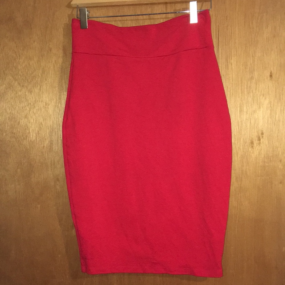 Red mid length pencil skirt