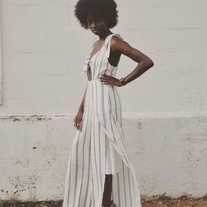 Black + white stripe cut out jumpsuit