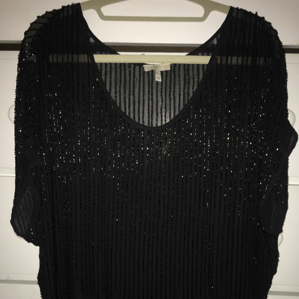 Joie Sheer Beaded Black Top