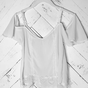 White off the shoulder crop top with lace detail