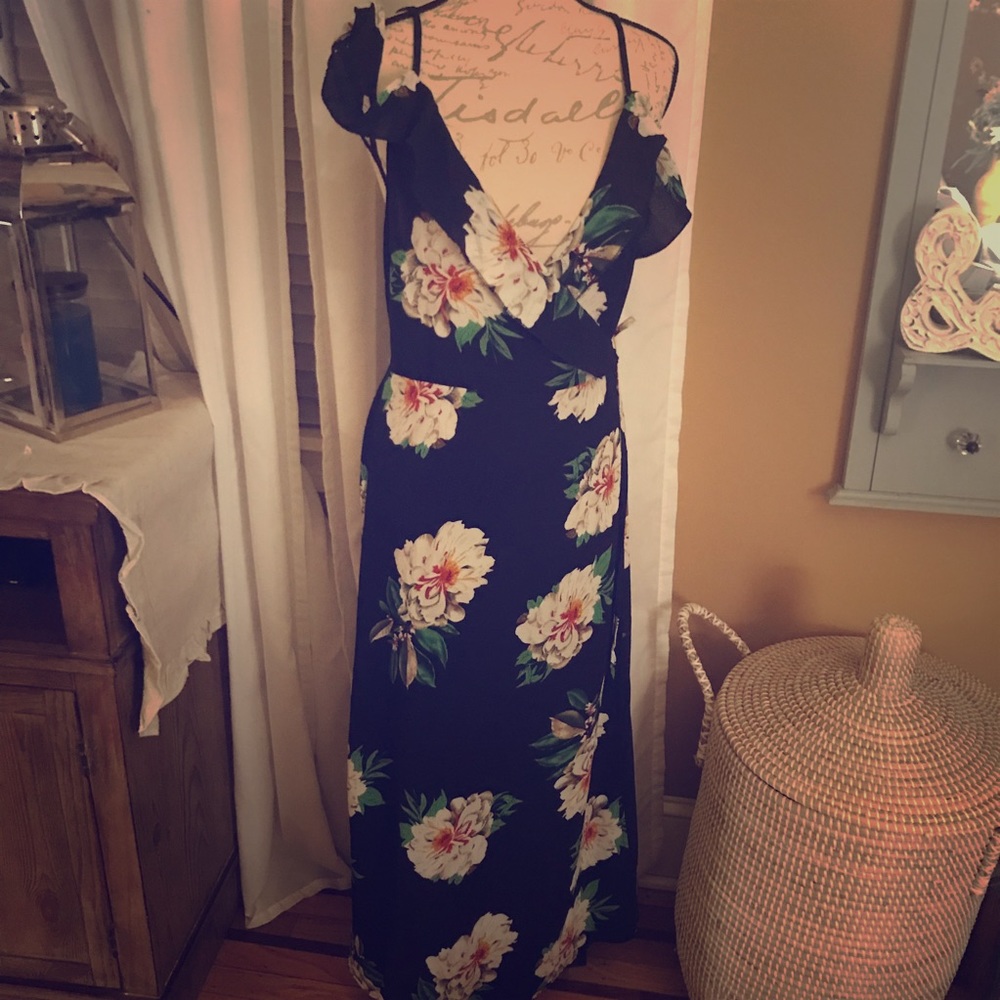 Floral off the shoulder wrap dress