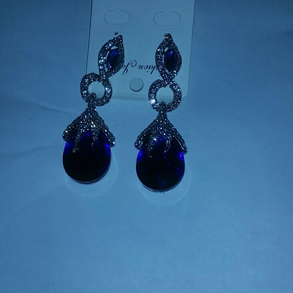 Silver Diamonds and Navy Blue  Gems