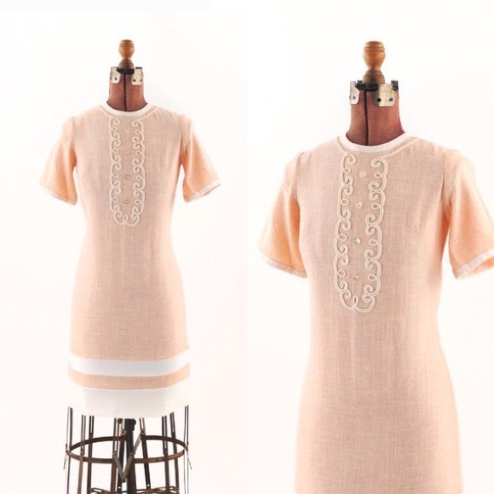 Early 1960’s Vintage Pink Linen Dress