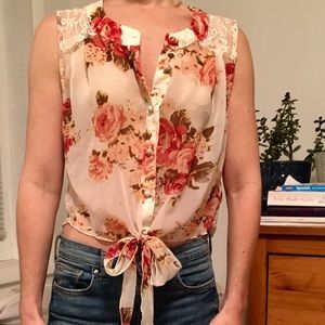 Floral tie front top