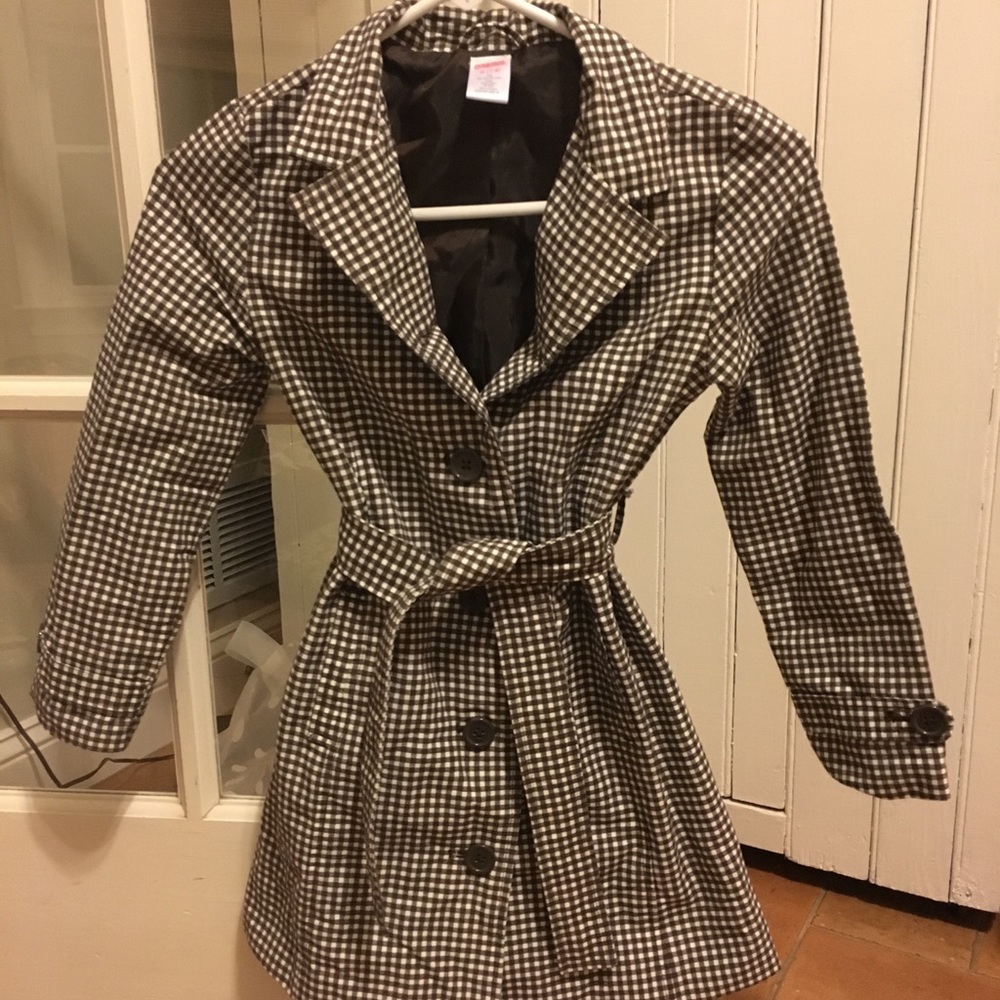 Gymboree Brown & White Checkered Trench Coat