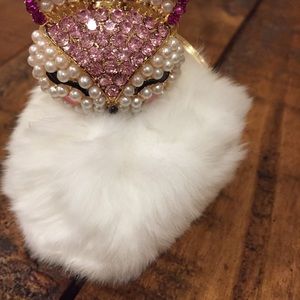Fox Pom Key Chain White With Pink Rhinestone Fox