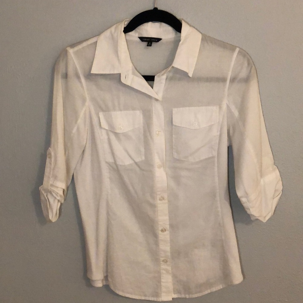 Naked Zebra White Button Down Top