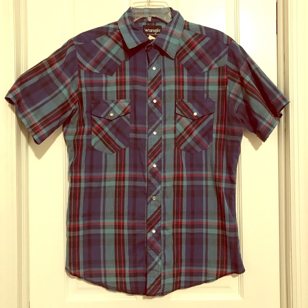 Wranglers western blue plaid men’s shirt - size M