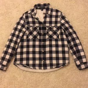 Sherpa lined black plaid jacket