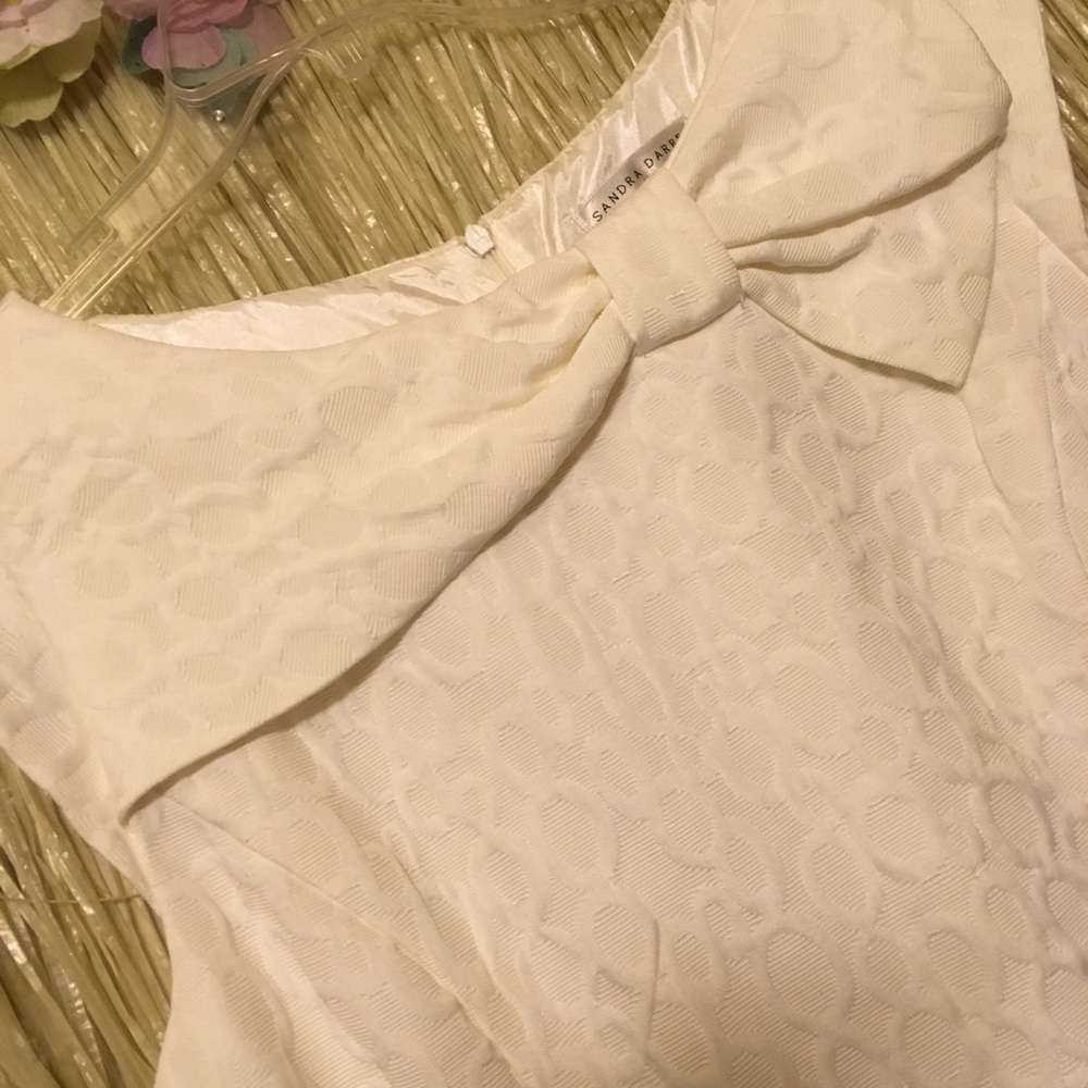 Sandra Darren White Bow Retro Wedding Dress