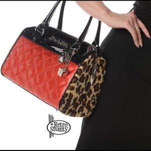 Lux De Ville large leopard and red tote