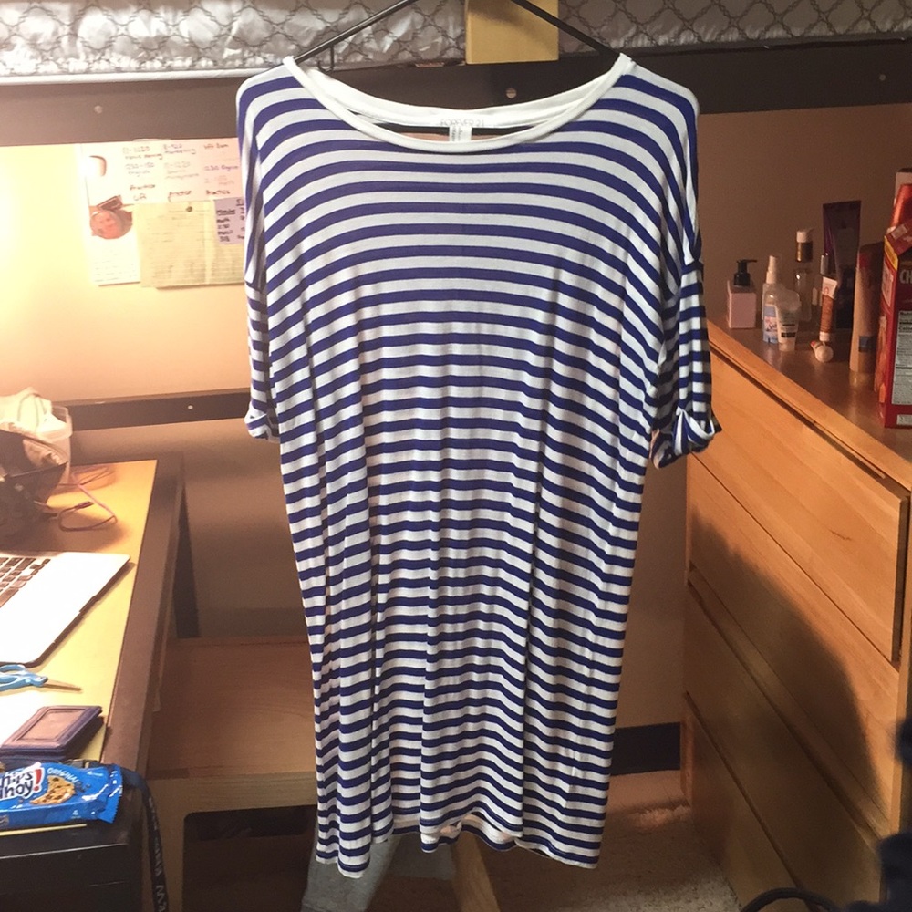 Blue striped T shirt dress