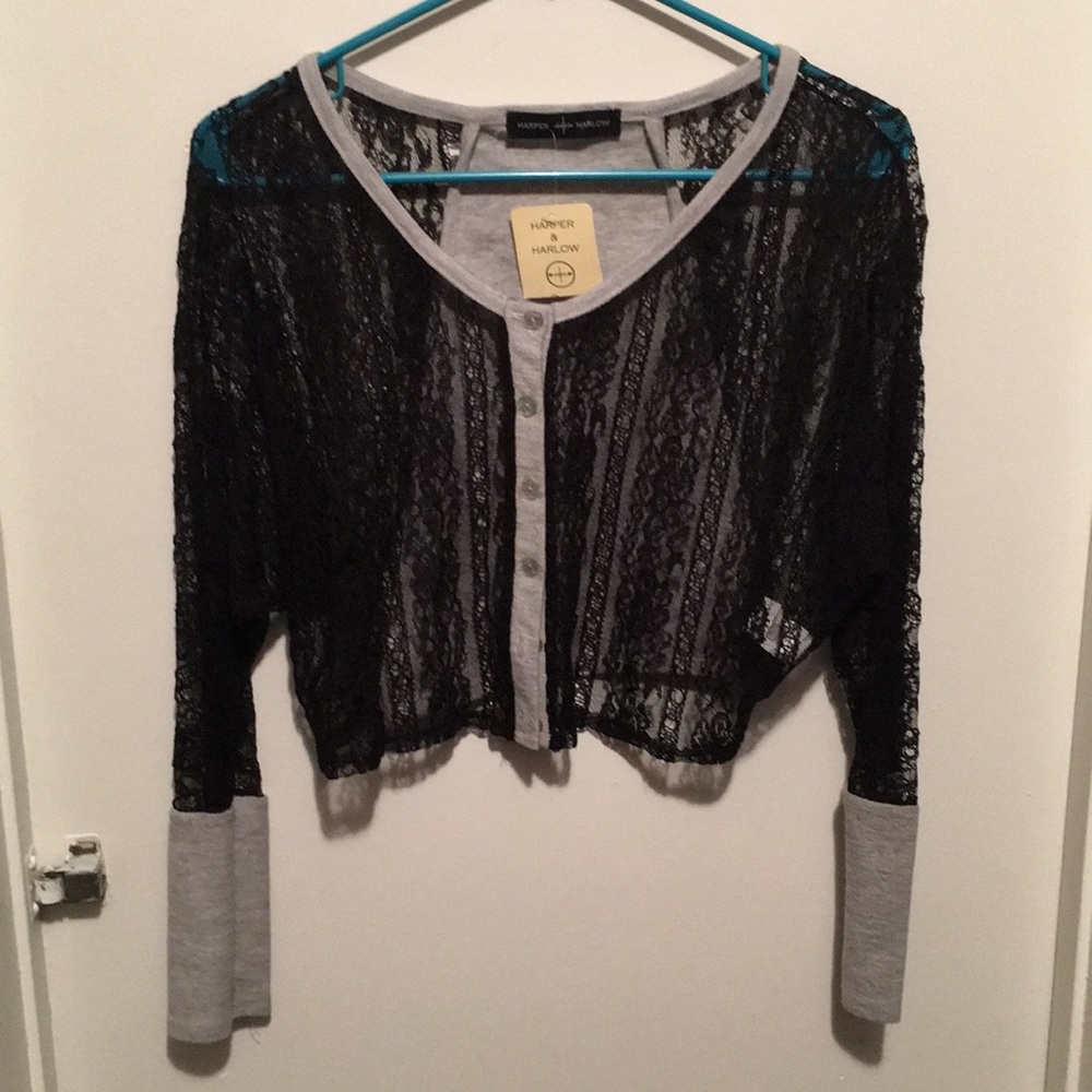 Grey/black lace cardigan. NEW WITH TAGS