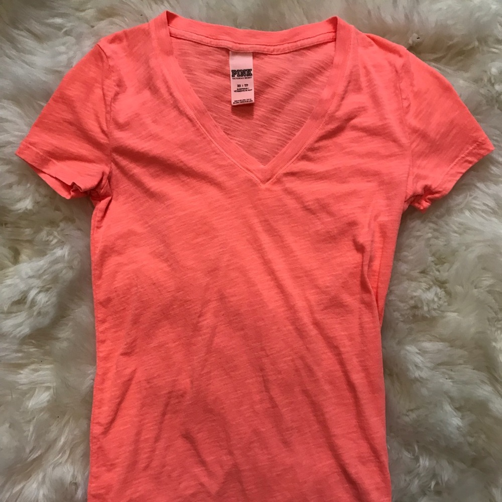 PINK Neon Coral Vneck Tee