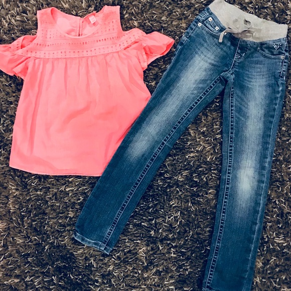 Justice Other - Justice Jeans 7 Slim & Cold Shoulder Top