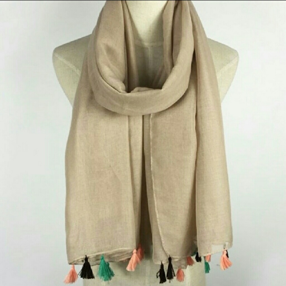 Khaki Tassel Scarf