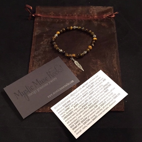 Tigers Eye w/ feather charm bracelet 7" HARMONY - Picture 2 of 2
