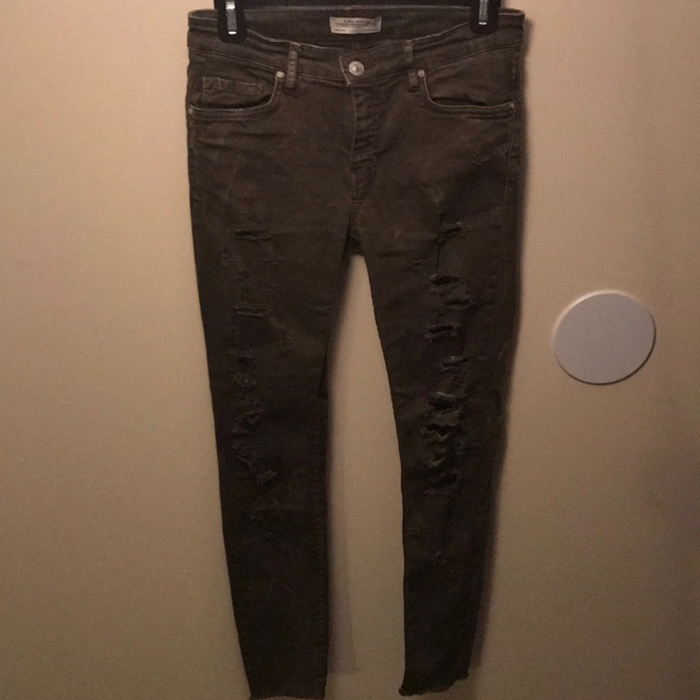 Dark Green Ripped Zara Jeans