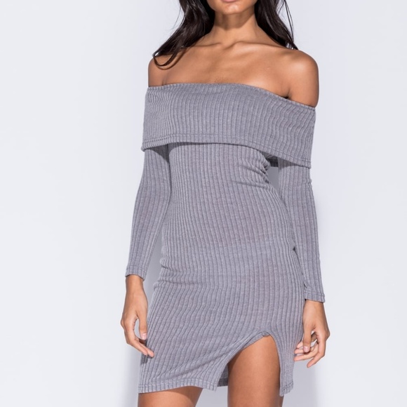 SALE! NWT RIB KNIT OFF SHOULDER BODYCON DRESS - Picture 6 of 8