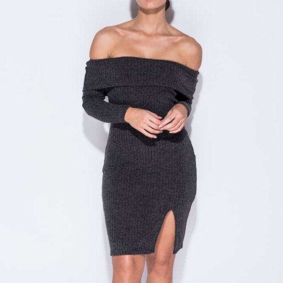 SALE! NWT RIB KNIT OFF SHOULDER BODYCON DRESS - Picture 2 of 8