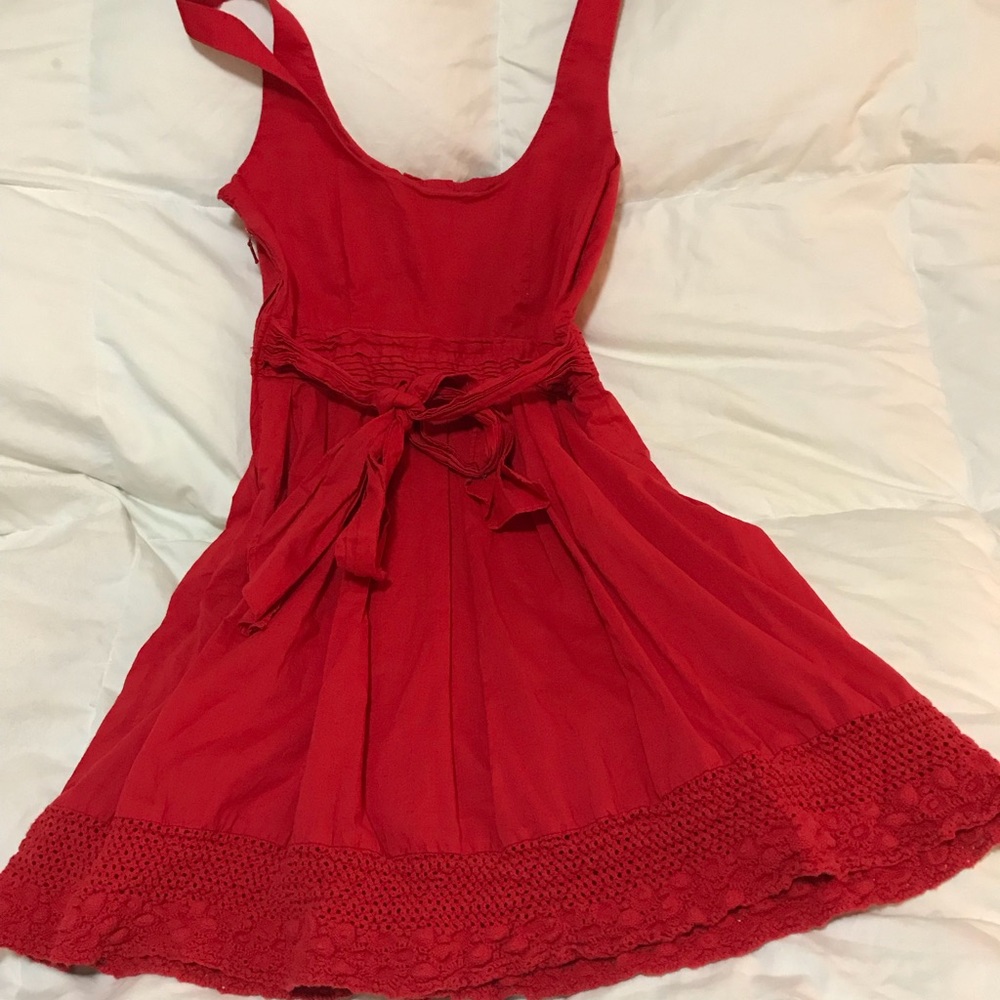 Red strappy tie back dress