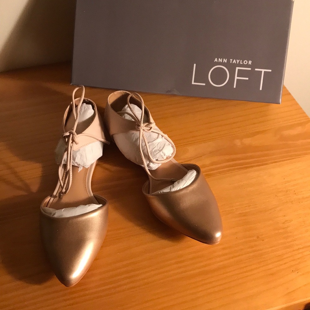LOFT Rose Gold Ankle Tie d’Orsay Flats