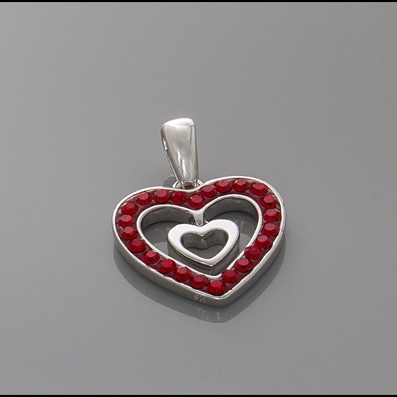 Sterling Silver Valentine Heart Charm Necklace with Red CZ - Picture 5 of 8