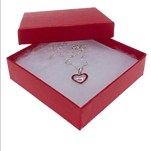 Sterling Silver Valentine Heart Charm Necklace with Red CZ - Picture 7 of 8