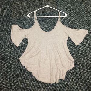 Off shoulder ribbed quarter sleeve sweater